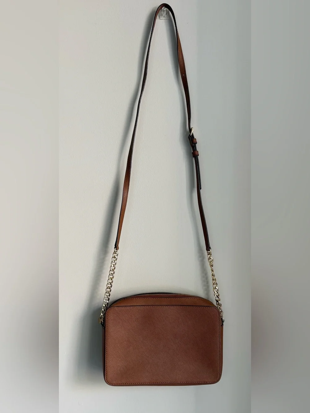 Michael Kors Jet Set Saffiano Leather Crossbody Bag Luggage BROWN Vintage